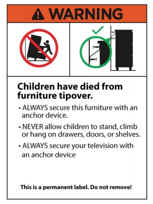 Furniture Topple Warning stickers Category 3