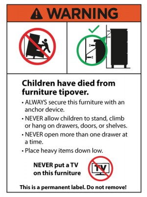 Furniture Topple Warning stickers Category 1